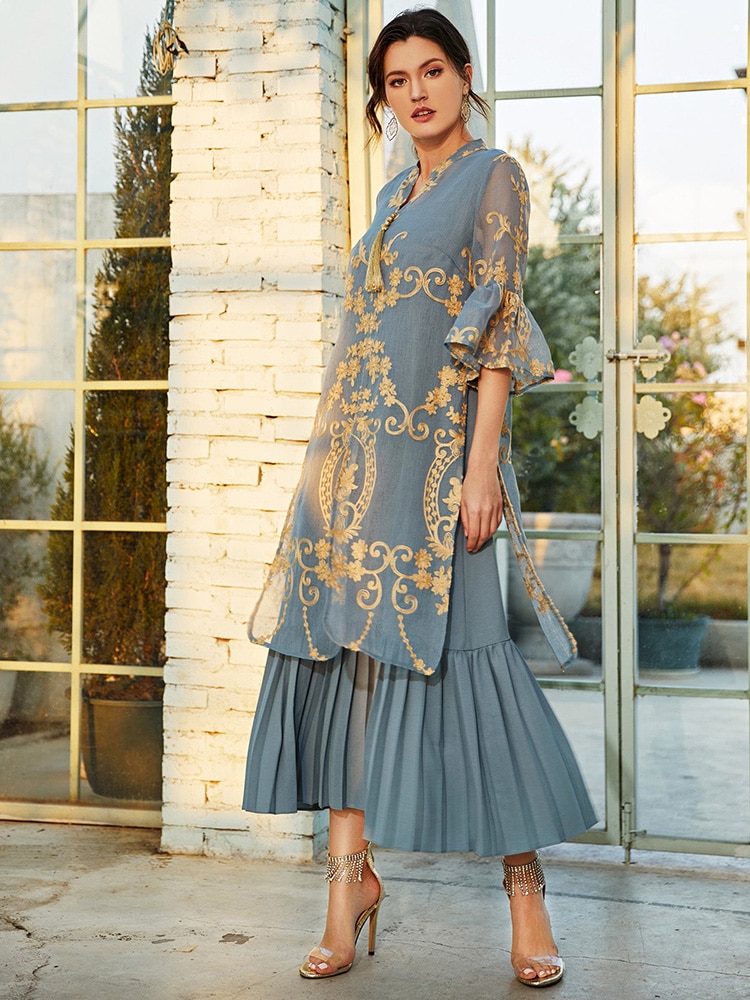 TOLEEN Women Luxury Elegant Maxi Long Shirt Dresses 2022 Summer Casual Embroidery Abaya Muslim Turkey Evening Party Robe Vestido