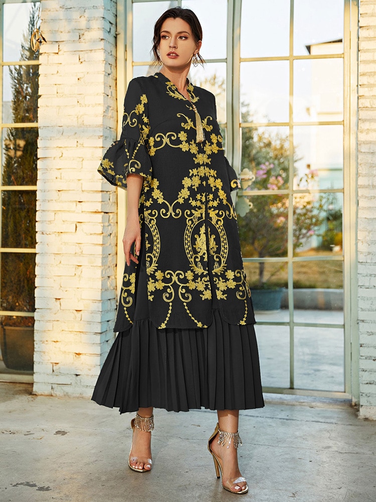 TOLEEN Women Luxury Elegant Maxi Long Shirt Dresses 2022 Summer Casual Embroidery Abaya Muslim Turkey Evening Party Robe Vestido