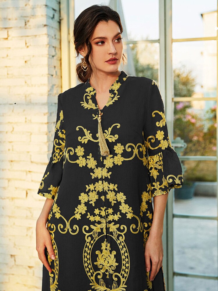 TOLEEN Women Luxury Elegant Maxi Long Shirt Dresses 2022 Summer Casual Embroidery Abaya Muslim Turkey Evening Party Robe Vestido