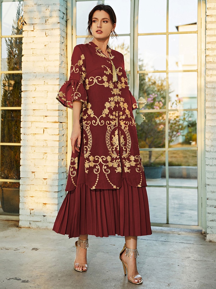 TOLEEN Women Luxury Elegant Maxi Long Shirt Dresses 2022 Summer Casual Embroidery Abaya Muslim Turkey Evening Party Robe Vestido