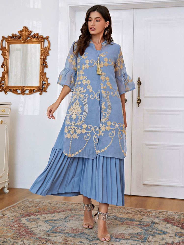 TOLEEN Women Luxury Elegant Maxi Long Shirt Dresses 2022 Summer Casual Embroidery Abaya Muslim Turkey Evening Party Robe Vestido