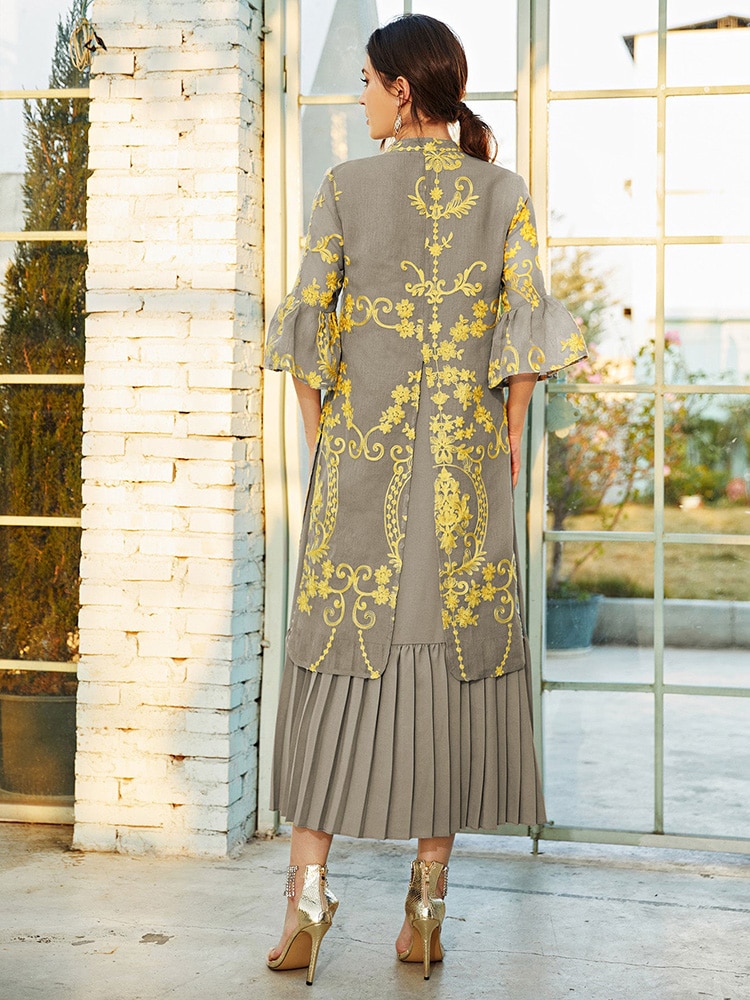 TOLEEN Women Luxury Elegant Maxi Long Shirt Dresses 2022 Summer Casual Embroidery Abaya Muslim Turkey Evening Party Robe Vestido