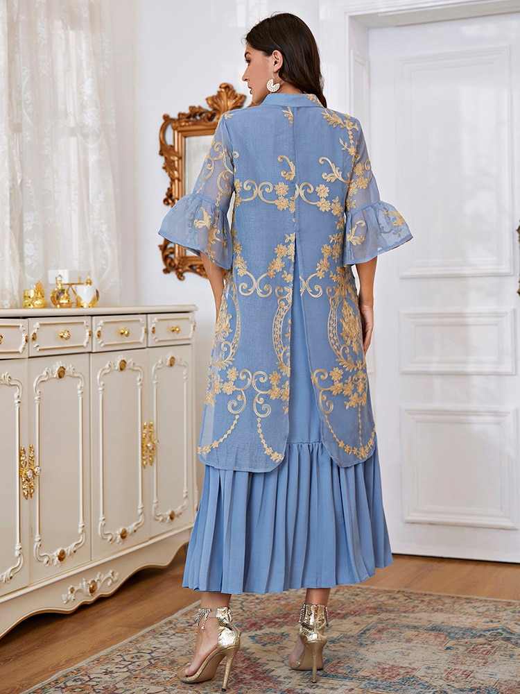 TOLEEN Women Luxury Elegant Maxi Long Shirt Dresses 2022 Summer Casual Embroidery Abaya Muslim Turkey Evening Party Robe Vestido