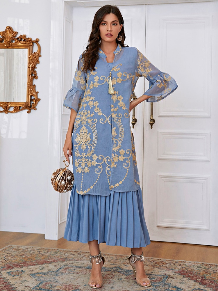 TOLEEN Women Luxury Elegant Maxi Long Shirt Dresses 2022 Summer Casual Embroidery Abaya Muslim Turkey Evening Party Robe Vestido