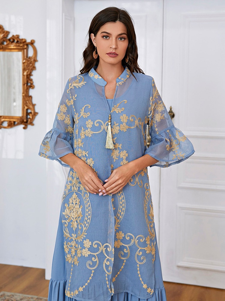 TOLEEN Women Luxury Elegant Maxi Long Shirt Dresses 2022 Summer Casual Embroidery Abaya Muslim Turkey Evening Party Robe Vestido