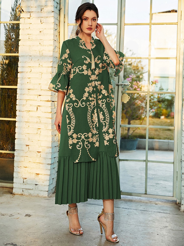 TOLEEN Women Luxury Elegant Maxi Long Shirt Dresses 2022 Summer Casual Embroidery Abaya Muslim Turkey Evening Party Robe Vestido