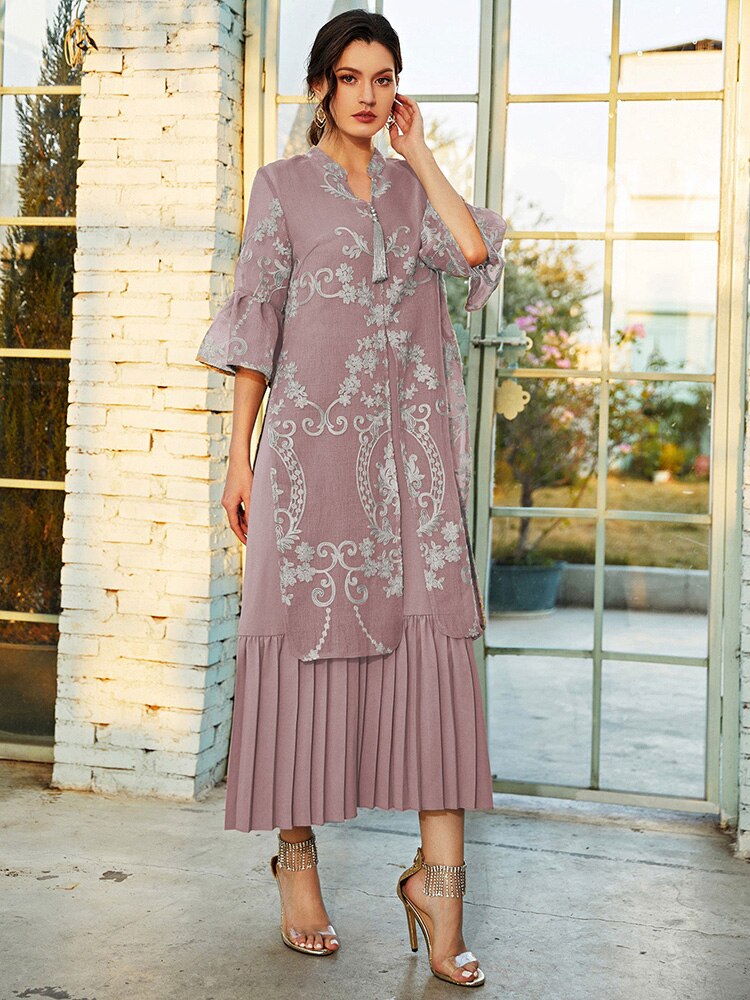 TOLEEN Women Luxury Elegant Maxi Long Shirt Dresses 2022 Summer Casual Embroidery Abaya Muslim Turkey Evening Party Robe Vestido