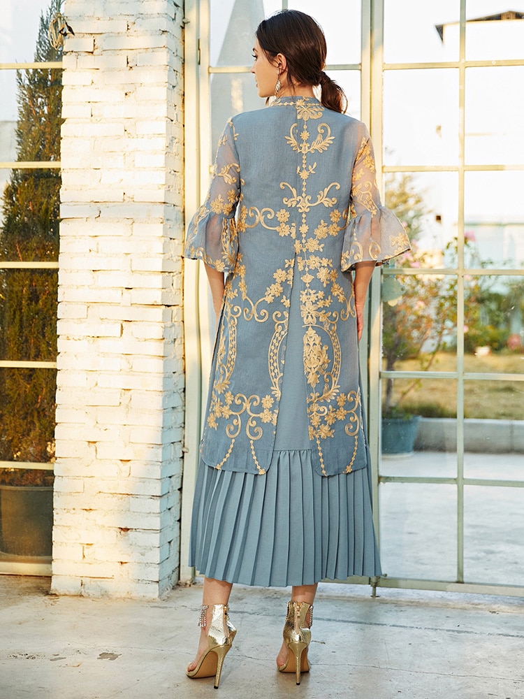 TOLEEN Women Luxury Elegant Maxi Long Shirt Dresses 2022 Summer Casual Embroidery Abaya Muslim Turkey Evening Party Robe Vestido