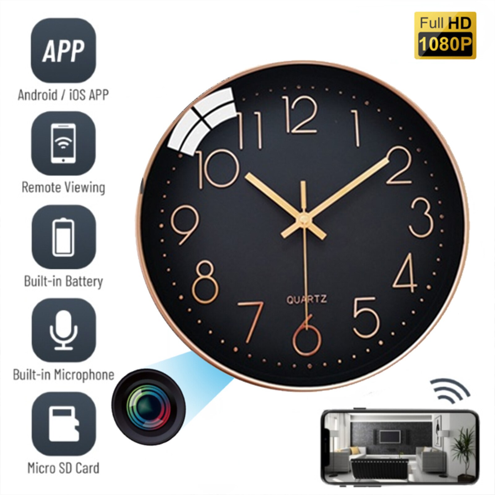 New Wireless Wall Clock Camera 1080P Full HD Mini Camcorder Home Security Night Vision Support Mobile Phone Remote Viewing